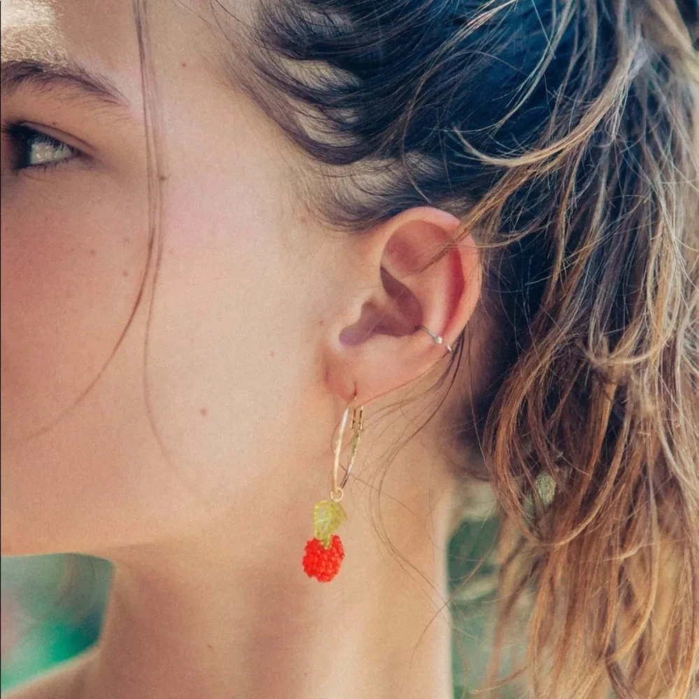 URBAN OUTFITTERS CHERRY BEADED HOOP EARRINGS